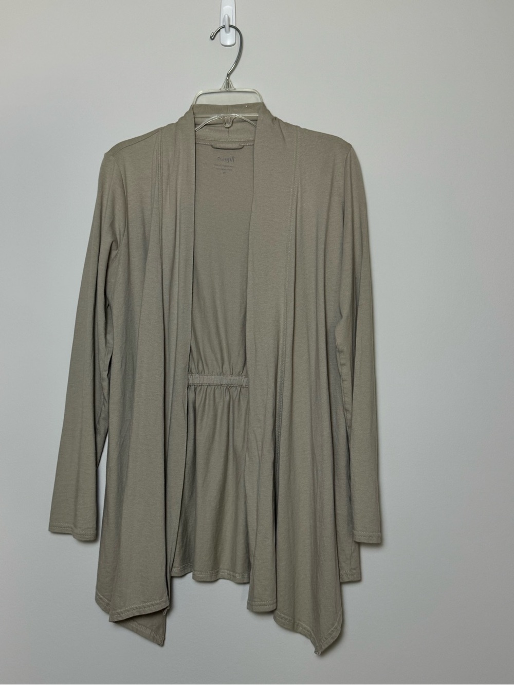 Pure Jill Open-Front Taupe Cardigan with Gathered Back Size XS Fall 100% Cotton